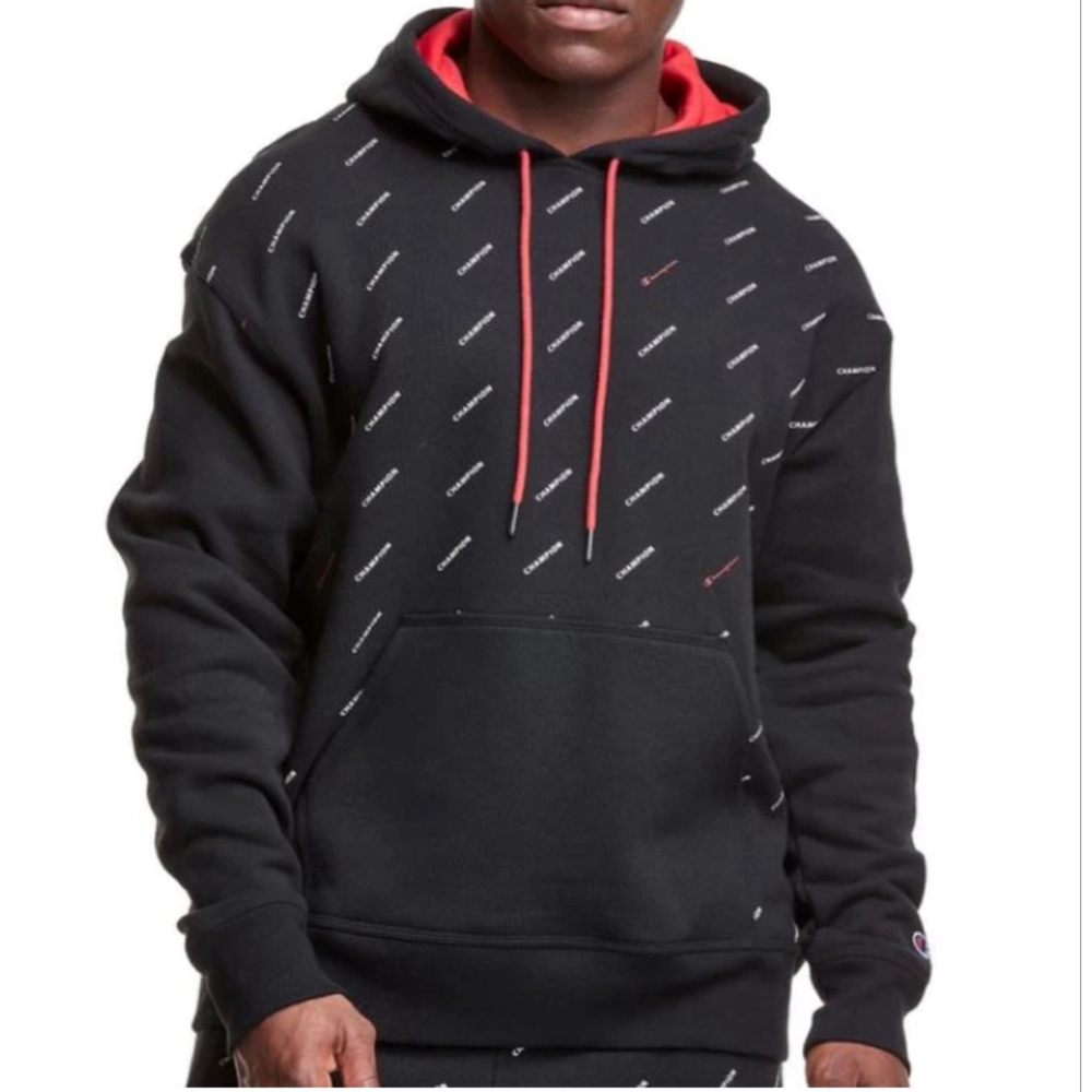 Men's Champion 3XLT Black Hoodie with Red Drawstrings